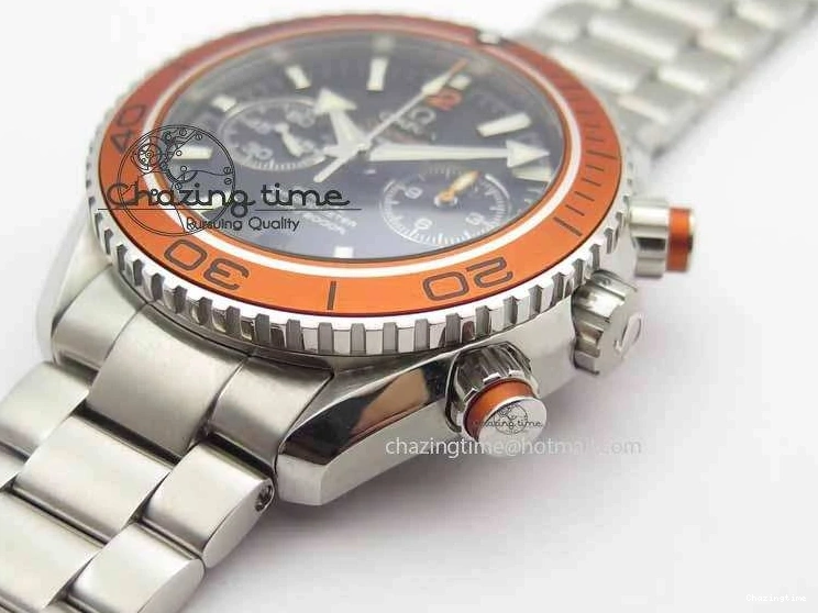 0320 Sophisticated Planet Ocean Master Chronometer Chrono SS OM 1:1 Best Edition Orange On SS Bracelet A 8156